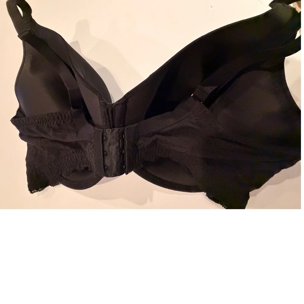 Natori Black Lace Trim Full Coverage Contour Bra 38H Underwire Adjustable Straps